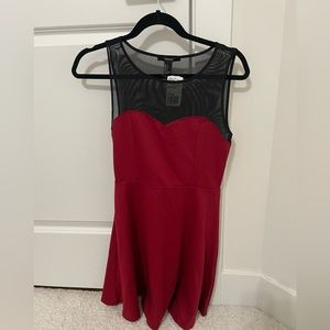 Red dress with black mesh on top